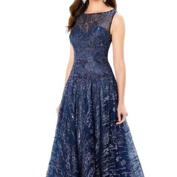 NWT Montage by Mon Cheri 220935 Tulle Mother of the Bride Dress Navy Size 12